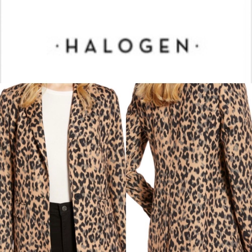 New Halogen Nordstrom Taupe Animal Print Leopard One Button Blazer XXS Petite - Picture 1 of 12